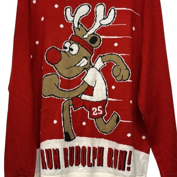 Men's Jake Austin New Run Rudolph Run Ugly Christmas Holiday Sweater Size Large - Picture 4 of 4